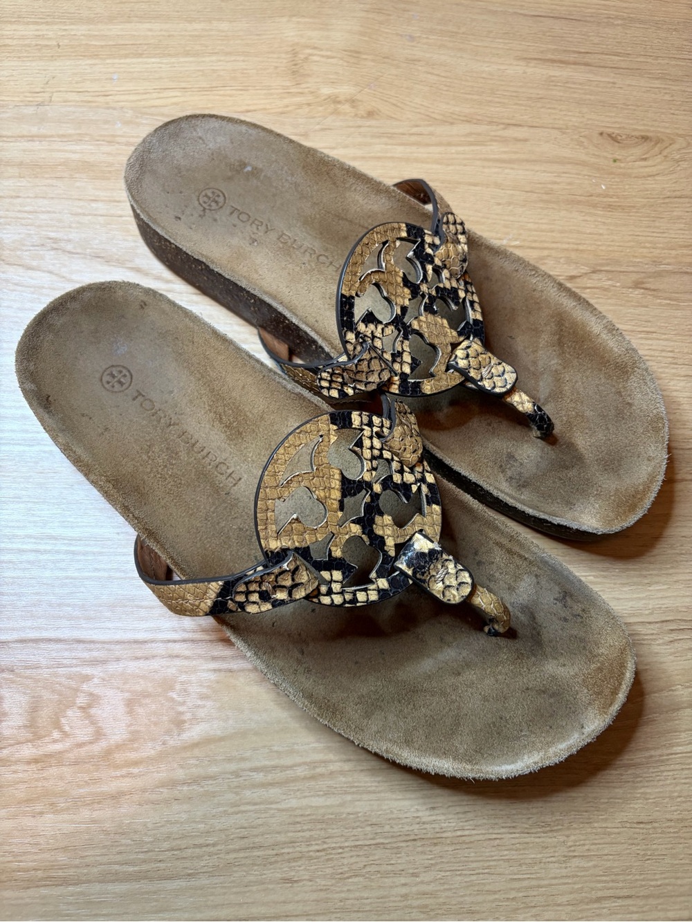 Tory Burch Miller Cloud Pale Desert Roccia Snake Leather Sandals Size 10 87253